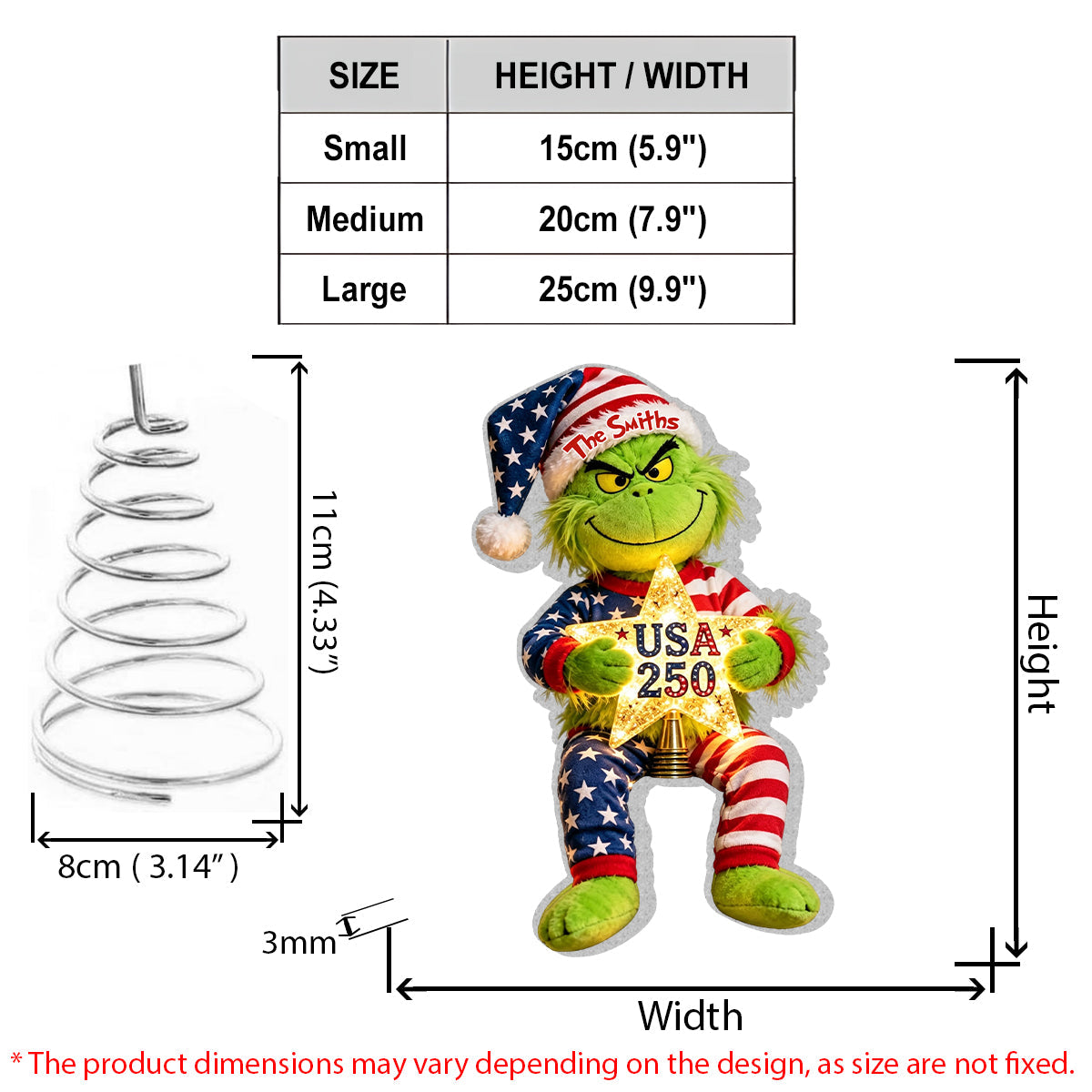 250 USA - Personalized Stole Christmas LED Light Tree Topper