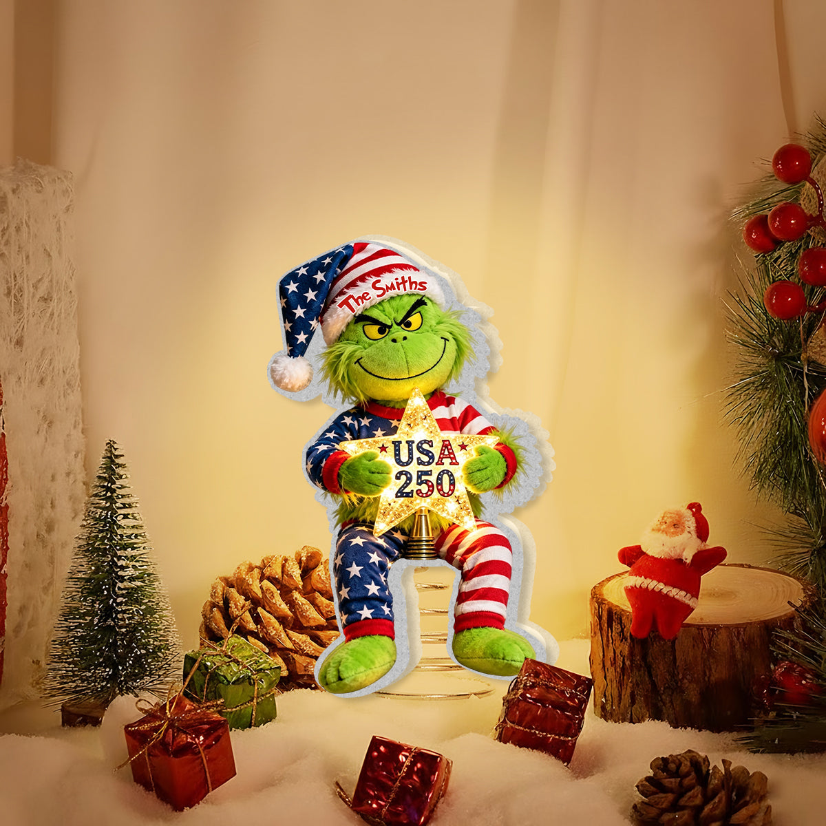 250 USA - Personalized Stole Christmas LED Light Tree Topper