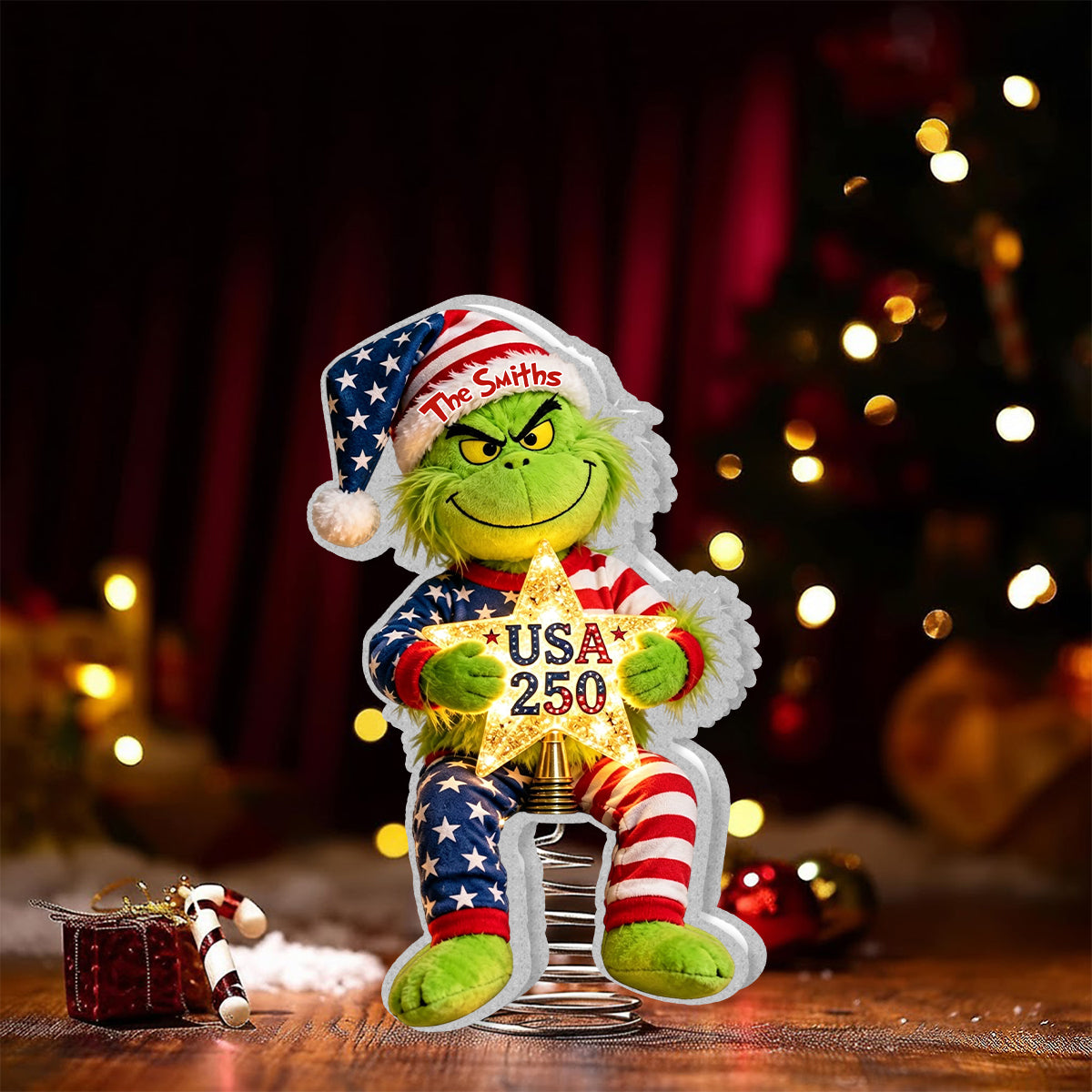 250 USA - Personalized Stole Christmas LED Light Tree Topper