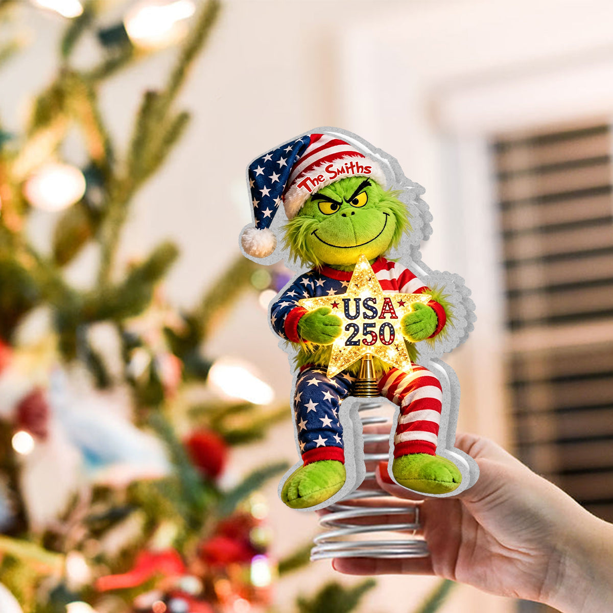 250 USA - Personalized Stole Christmas LED Light Tree Topper