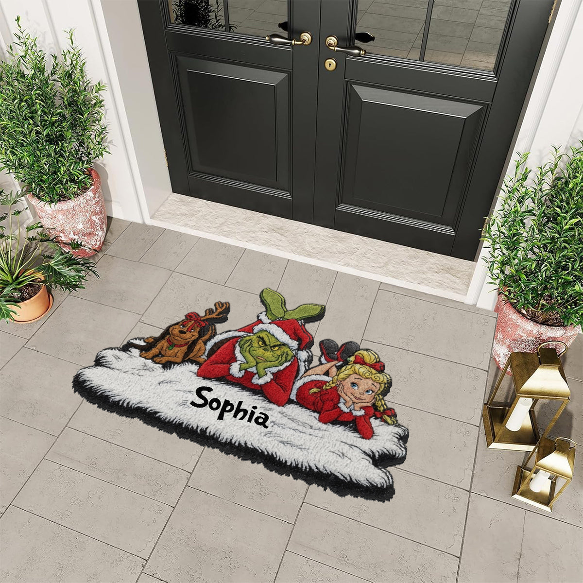 Joyeux Noël Vert - Étole de Noël personnalisée Tapis touffeté antidérapant