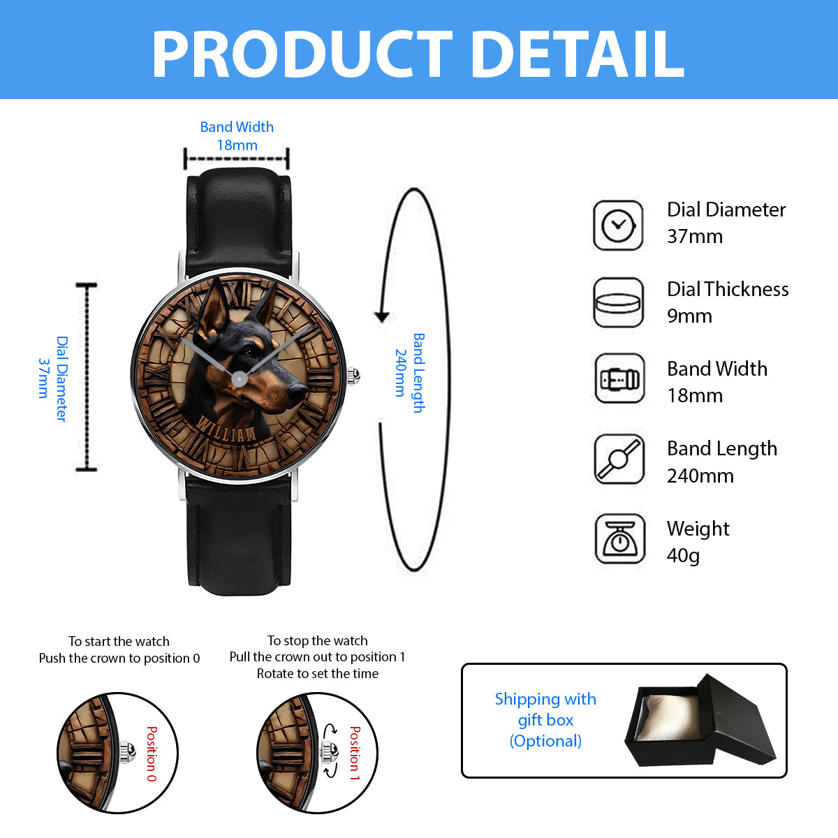 Brave Doberman Pinscher - Personalized Dog Hand Watch