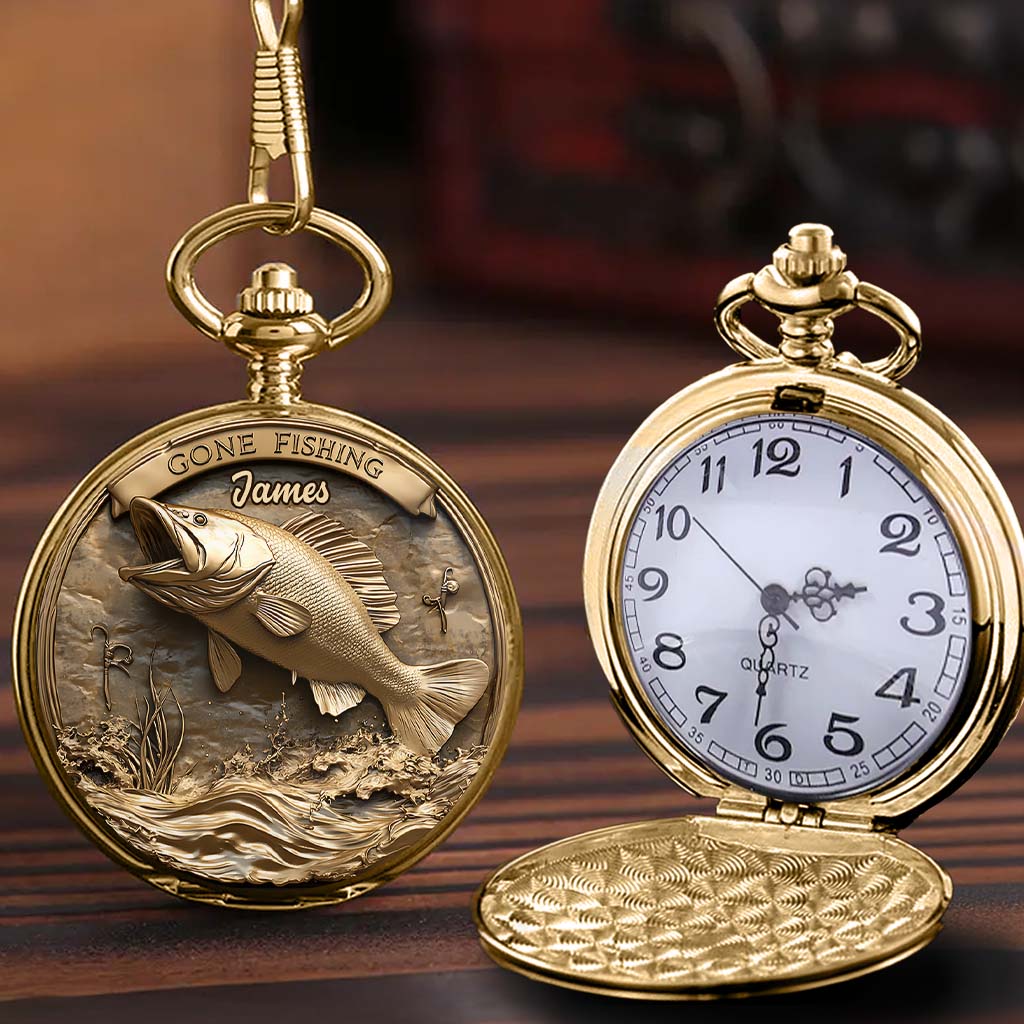 Montre de poche de pêche personnalisée « Parti pêcher »