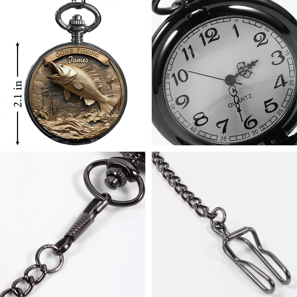 Montre de poche de pêche personnalisée « Parti pêcher »