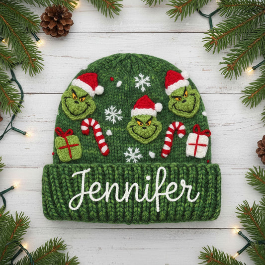Green Mischief - Personalized Stole Christmas Beanie Hat