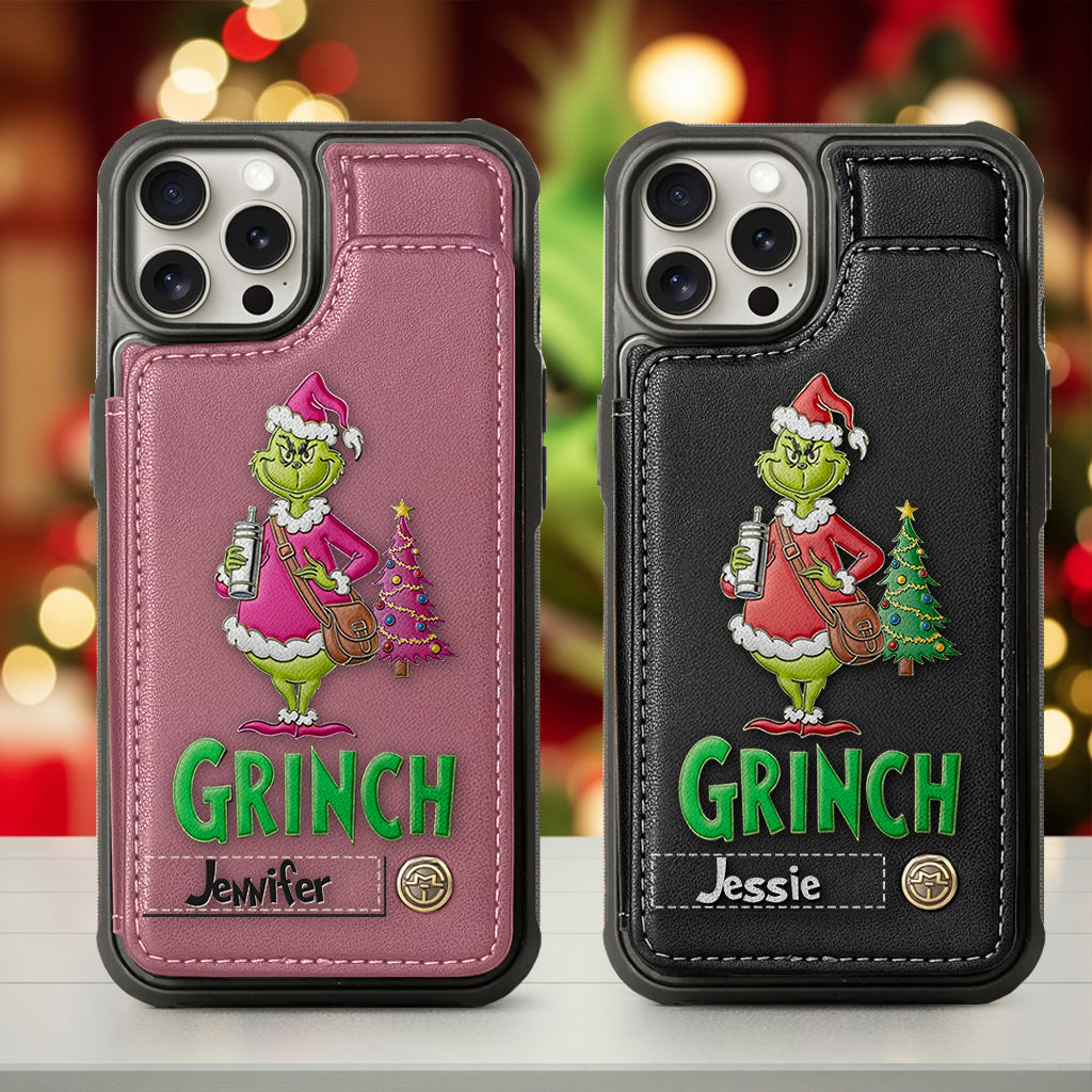 Joyeux Grinchmas - Étui portefeuille/téléphone personnalisé avec étole de Noël