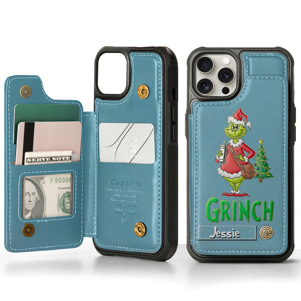 Joyeux Grinchmas - Étui portefeuille/téléphone personnalisé avec étole de Noël