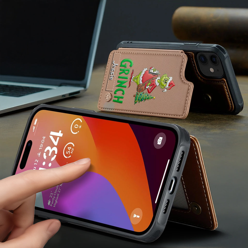 Joyeux Grinchmas - Étui portefeuille/téléphone personnalisé avec étole de Noël