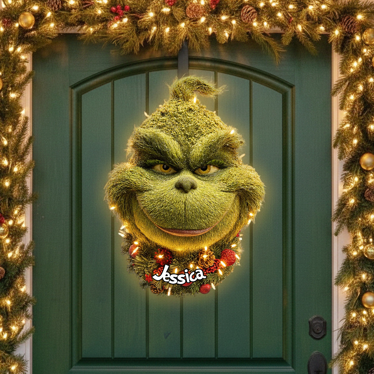 Couronne de Noël Grinchmas - Étole de Noël personnalisée avec enseigne lumineuse LED en acrylique