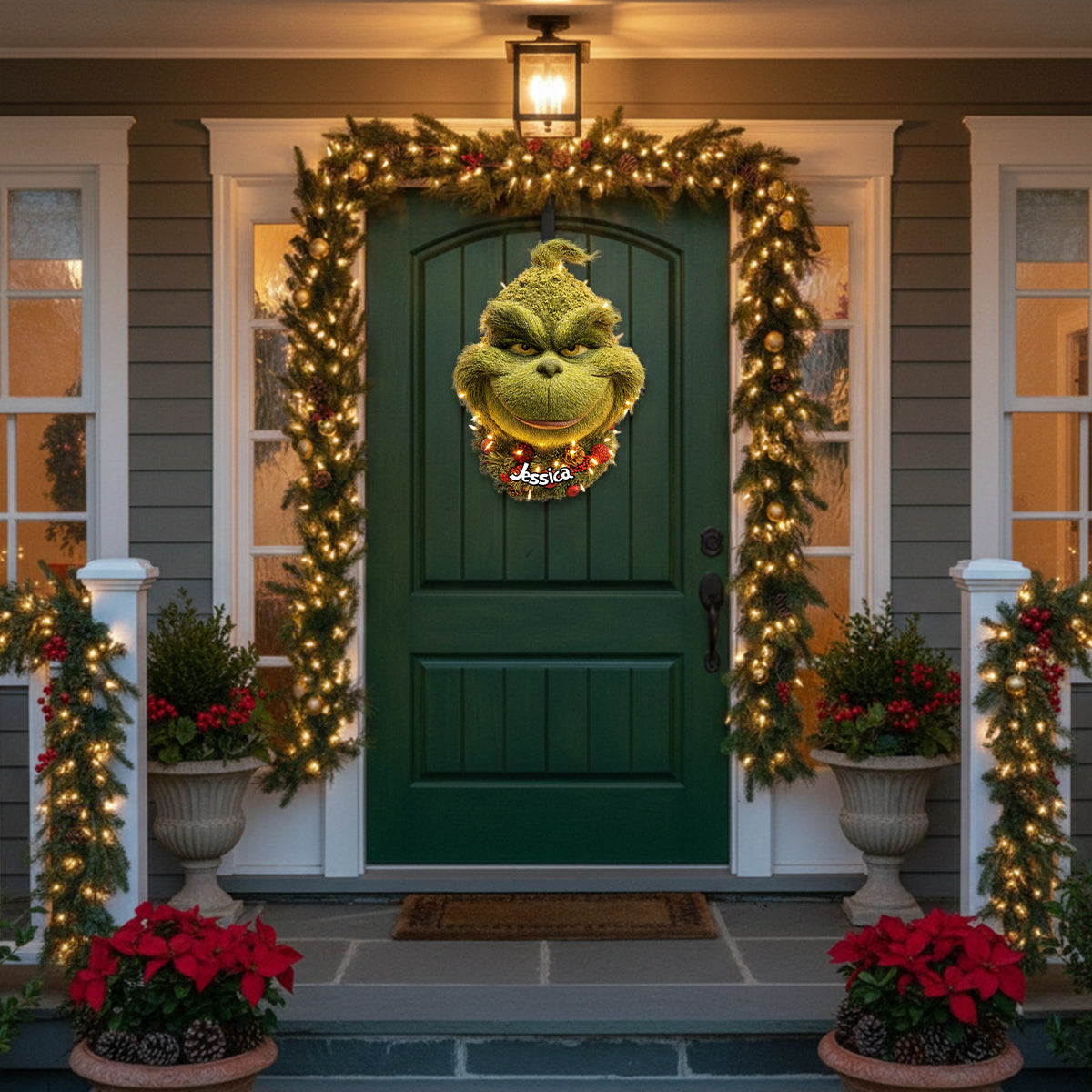 Couronne de Noël Grinchmas - Étole de Noël personnalisée avec enseigne lumineuse LED en acrylique