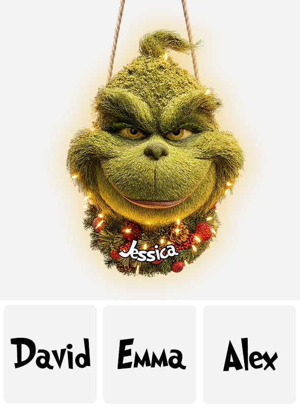 Couronne de Noël Grinchmas - Étole de Noël personnalisée avec enseigne lumineuse LED en acrylique