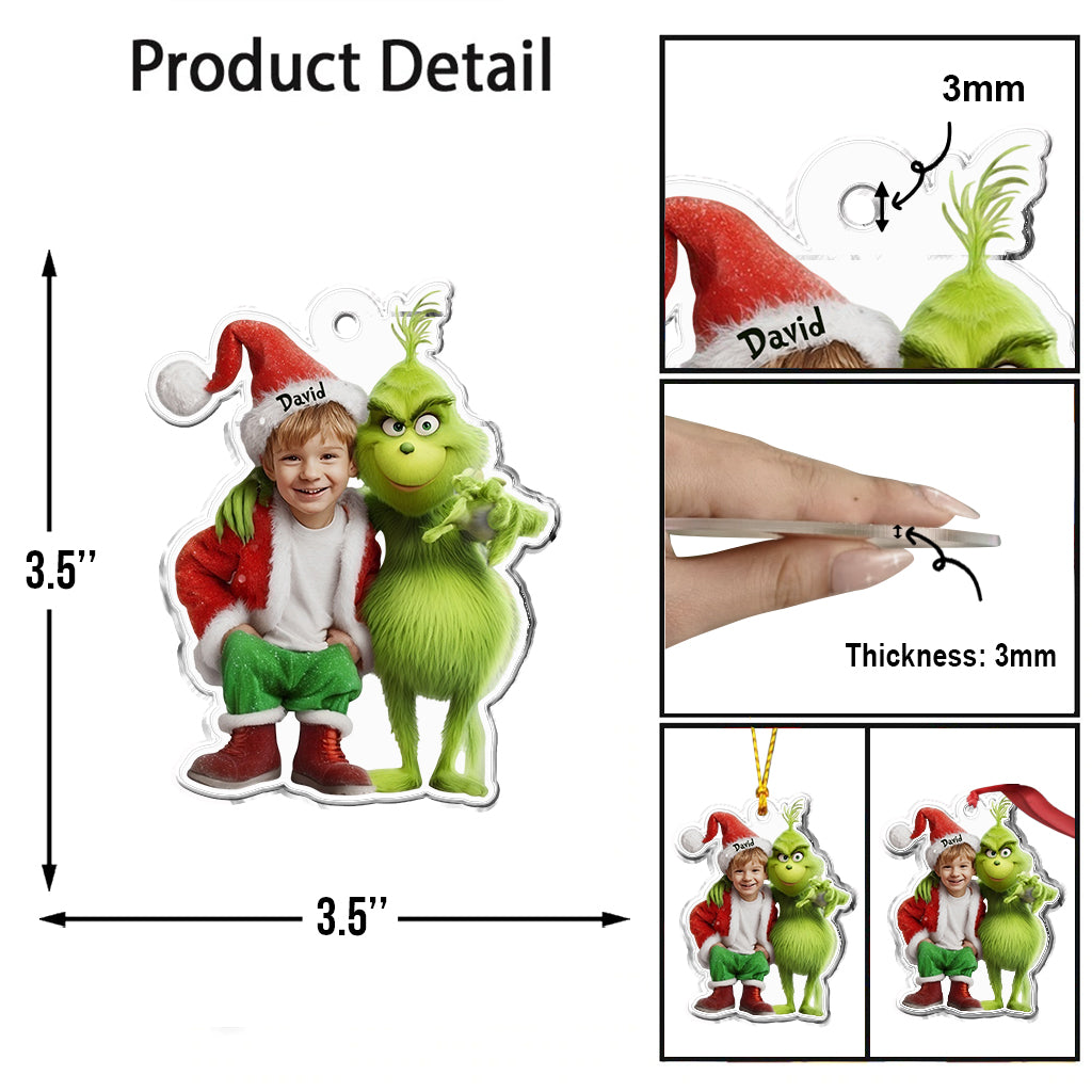 Green Monster Friend - Personalized Stole Christmas Custom Shaped Ornament