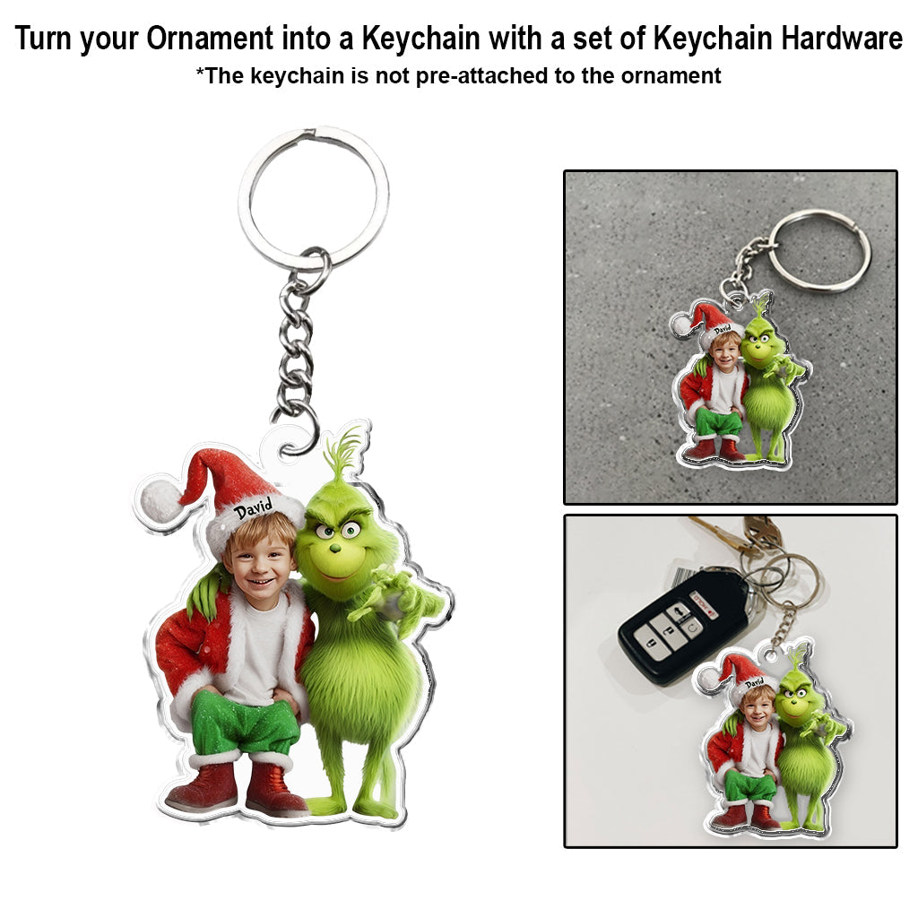 Green Monster Friend - Personalized Stole Christmas Custom Shaped Ornament