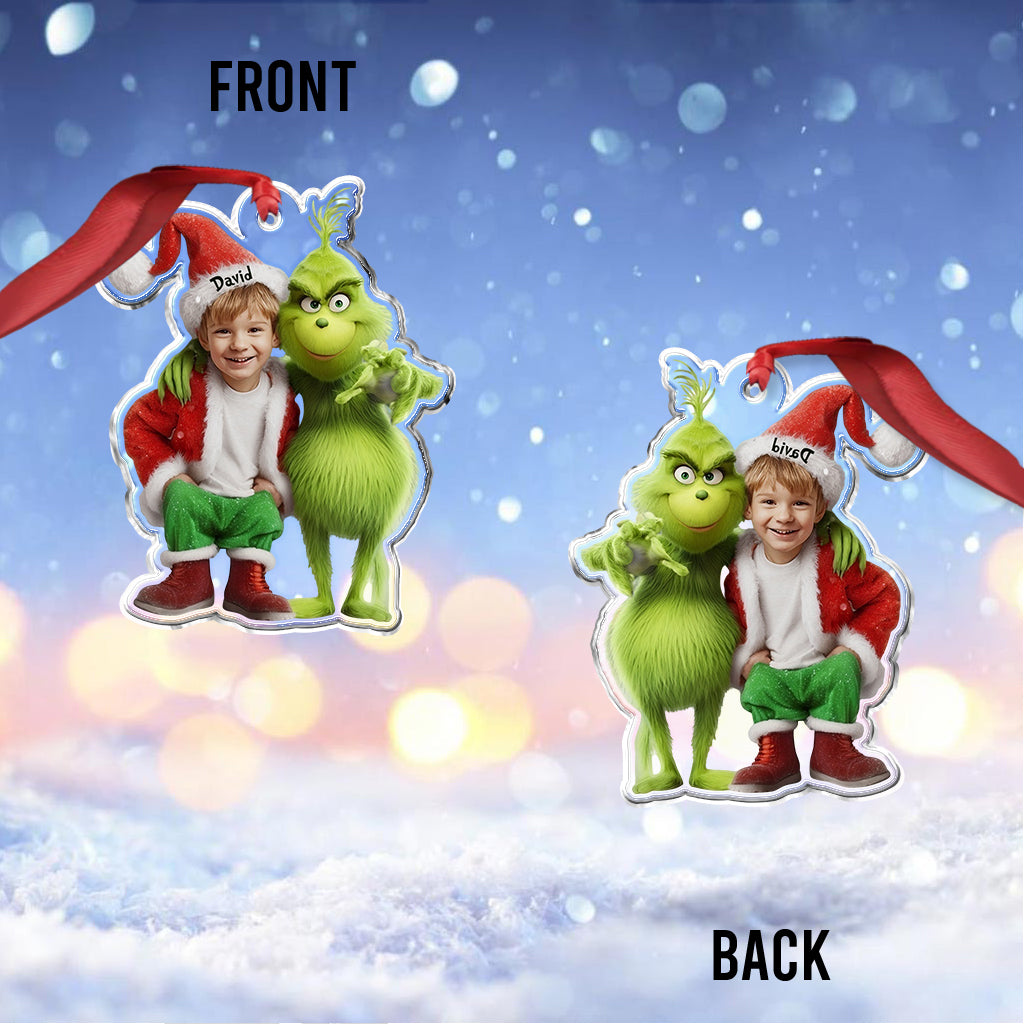 Green Monster Friend - Personalized Stole Christmas Custom Shaped Ornament