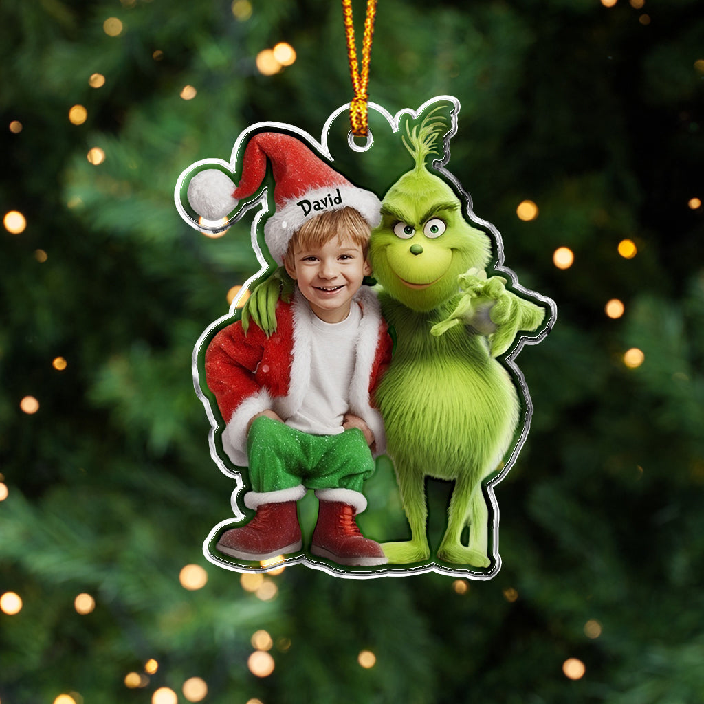 Green Monster Friend - Personalized Stole Christmas Custom Shaped Ornament