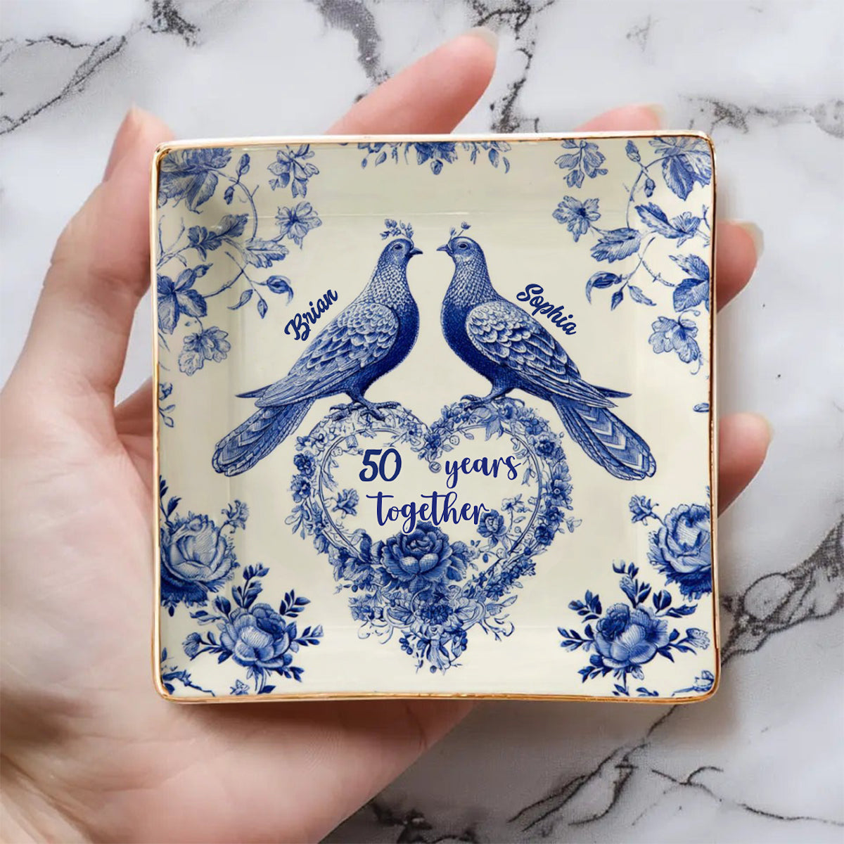 Couple fêtant ses 50 ans de vie commune - Plat à bijoux personnalisé et imprimé