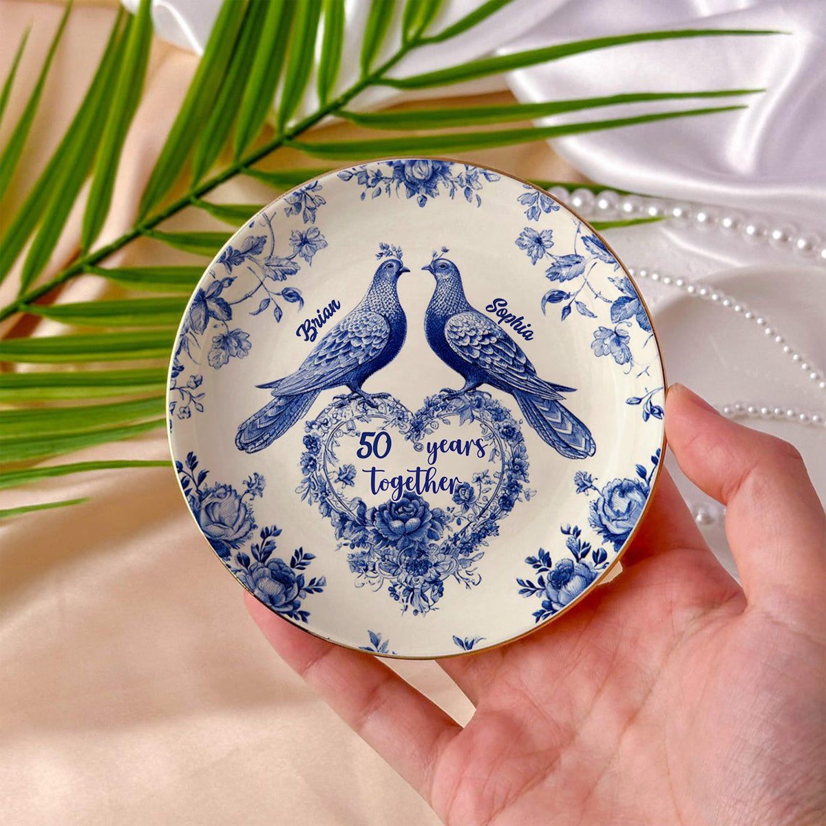 Couple fêtant ses 50 ans de vie commune - Plat à bijoux personnalisé et imprimé