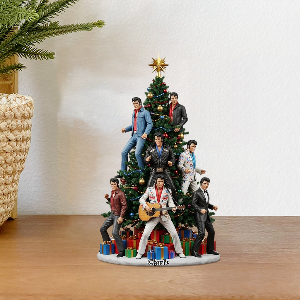 Joyeux Noël - Plaque acrylique personnalisée « Roi du Rock and Roll » en forme de pièce