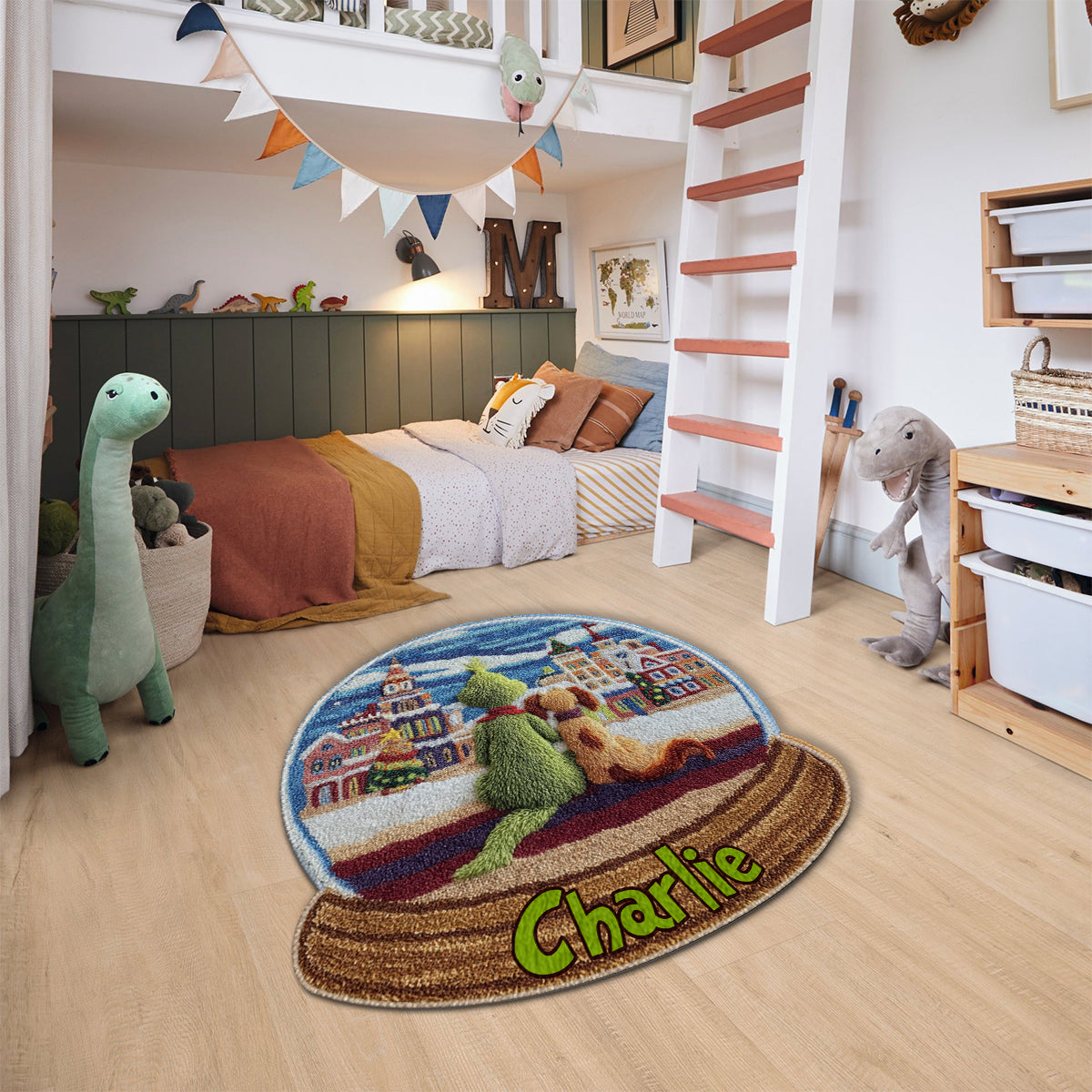 Green Monster With Dog - Personalized Stole Christmas Non-Slip Tufted Rug