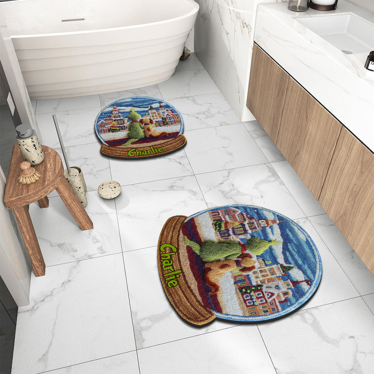 Green Monster With Dog - Personalized Stole Christmas Non-Slip Tufted Rug