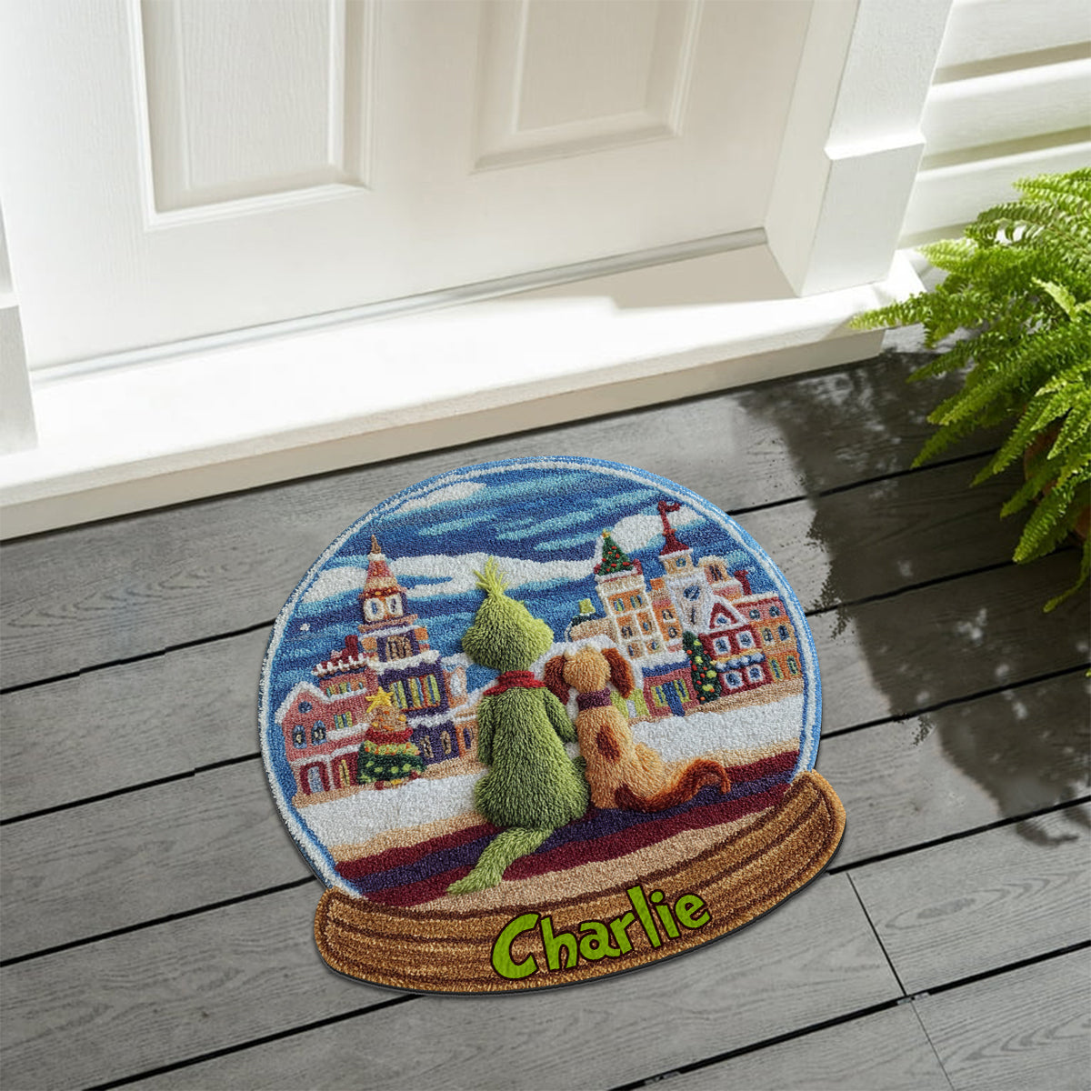 Green Monster With Dog - Personalized Stole Christmas Non-Slip Tufted Rug