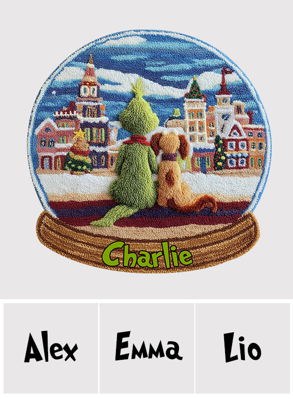 Green Monster With Dog - Personalized Stole Christmas Non-Slip Tufted Rug