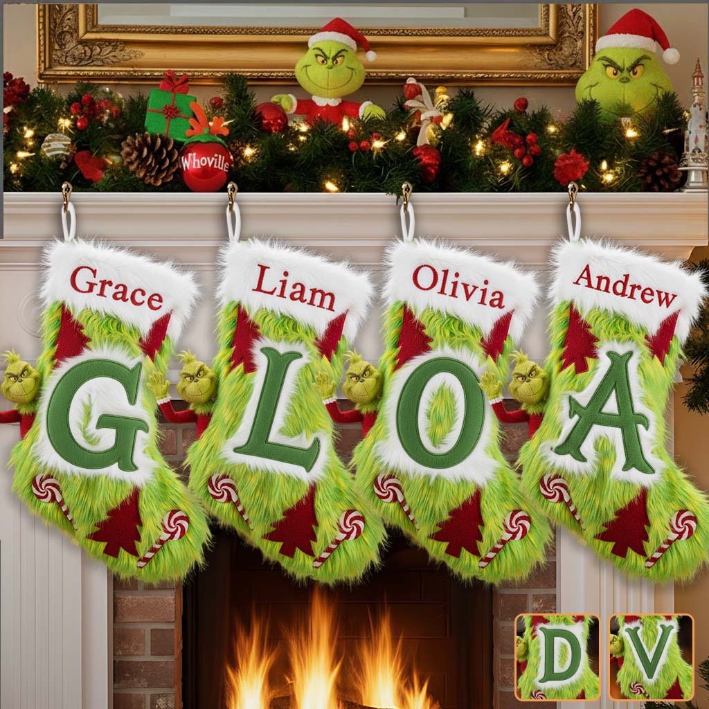 Chaussette de Noël Green Furry - Étole personnalisée en forme de chaussette de Noël