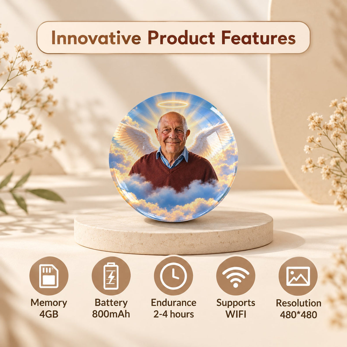 A Message From Heaven - Personalized Memorial Video Display Globe With Base