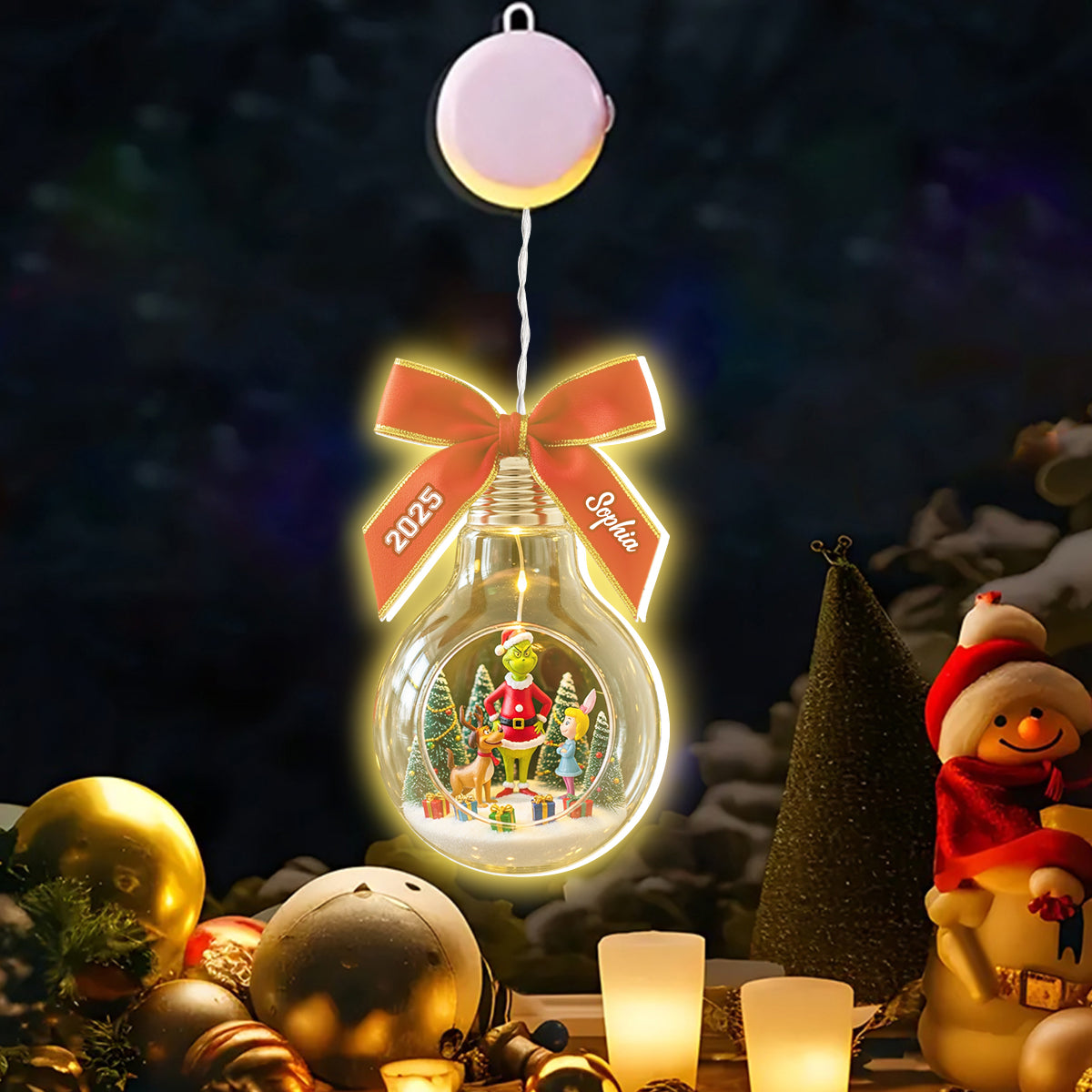 Joyeux Grinchmas - Étole de Noël personnalisée avec lumière LED