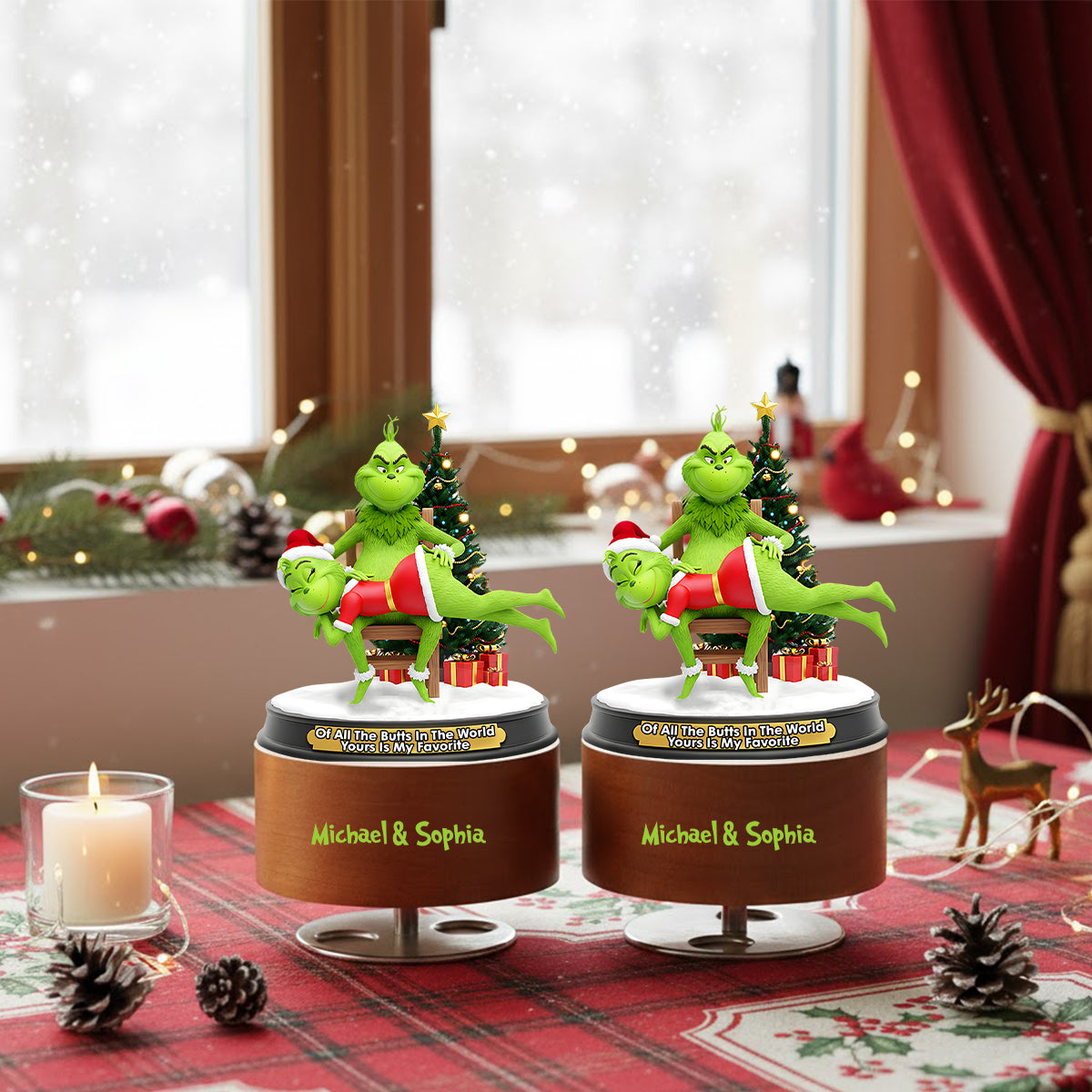 Grinchmas couple - Personalized Stole Christmas Rotating Music Plaque