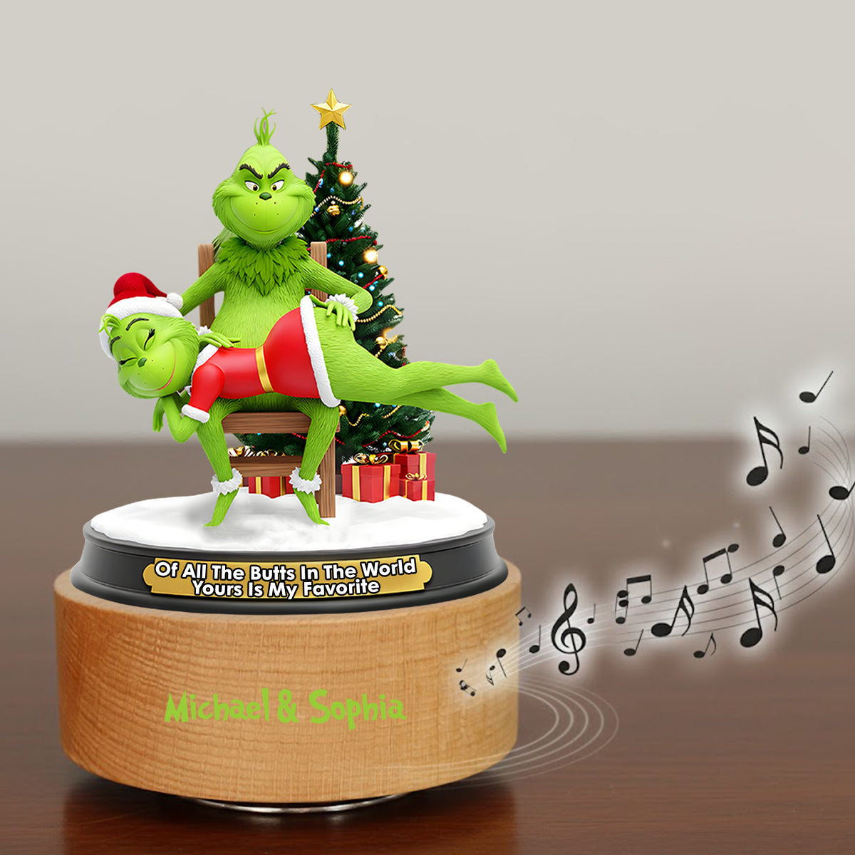 Grinchmas couple - Personalized Stole Christmas Rotating Music Plaque