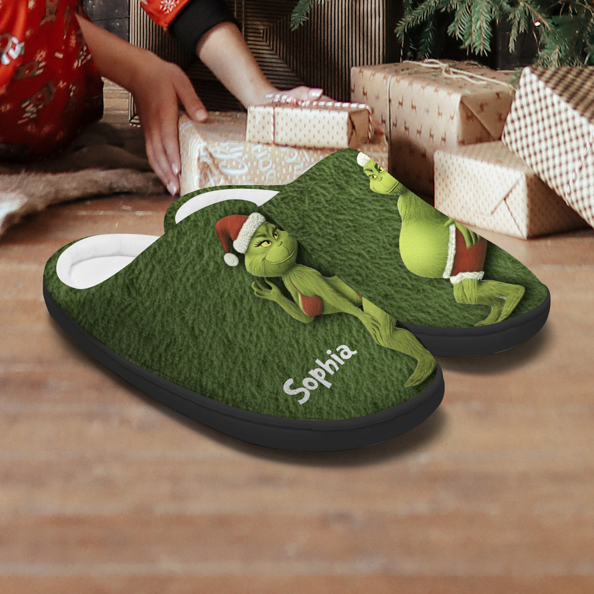 Le film Green Monster Christmas - Chaussons de Noël personnalisés avec étole