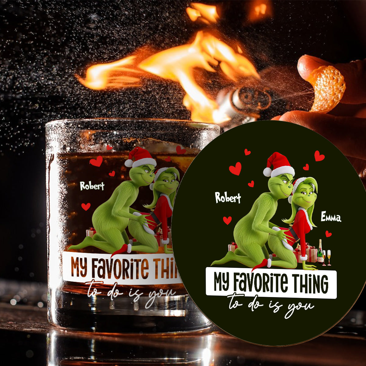 « Ce que je préfère faire, c'est toi », cadeau humoristique pour lui/mari/petit ami… - Verre à whisky de Noël personnalisé avec étole