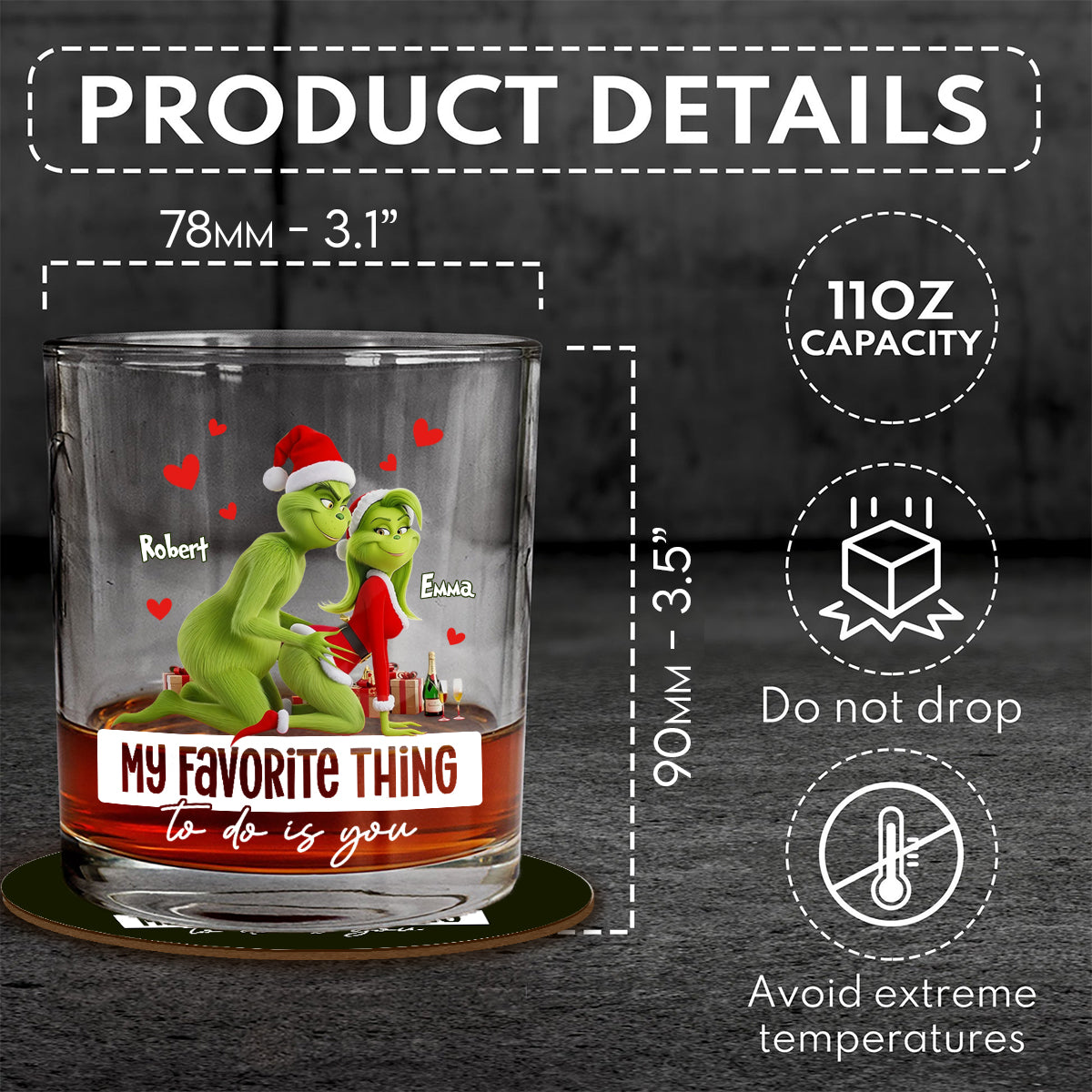 « Ce que je préfère faire, c'est toi », cadeau humoristique pour lui/mari/petit ami… - Verre à whisky de Noël personnalisé avec étole