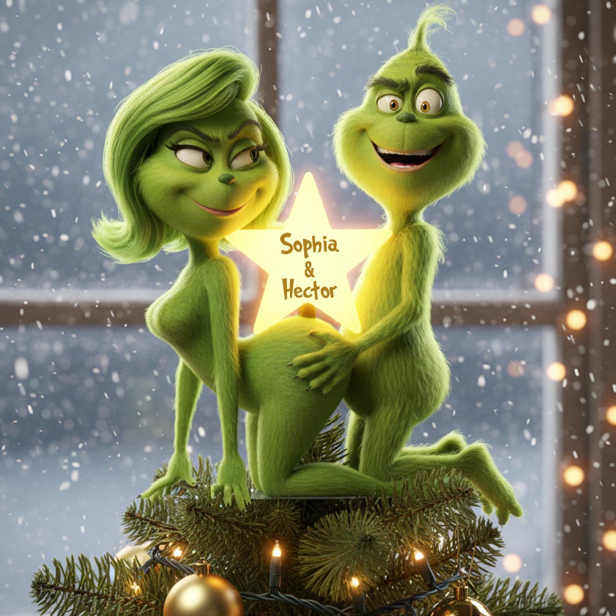 Fuzzy Green Trouble on Top - Étole personnalisée avec lumière LED pour sapin de Noël