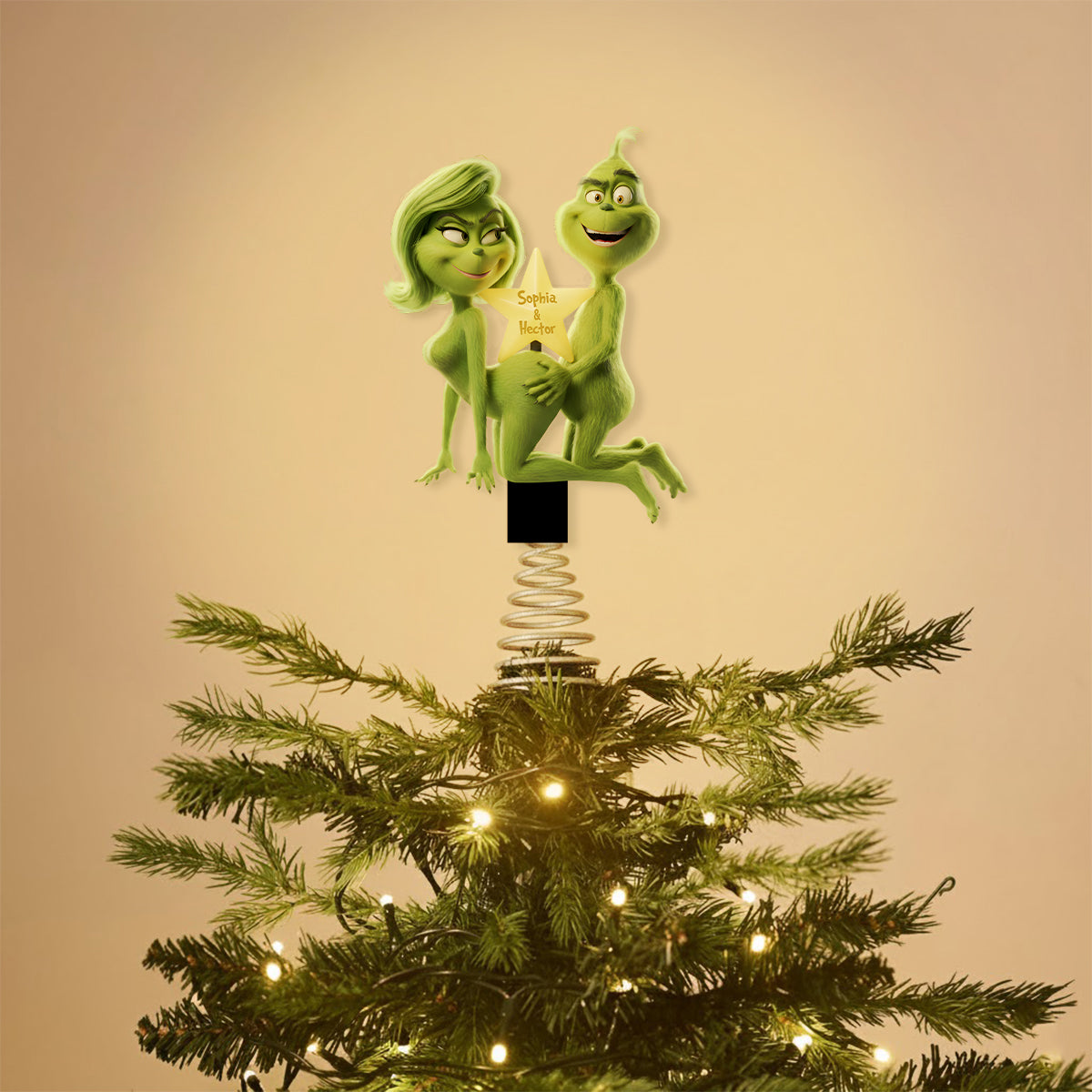 Fuzzy Green Trouble on Top - Étole personnalisée avec lumière LED pour sapin de Noël