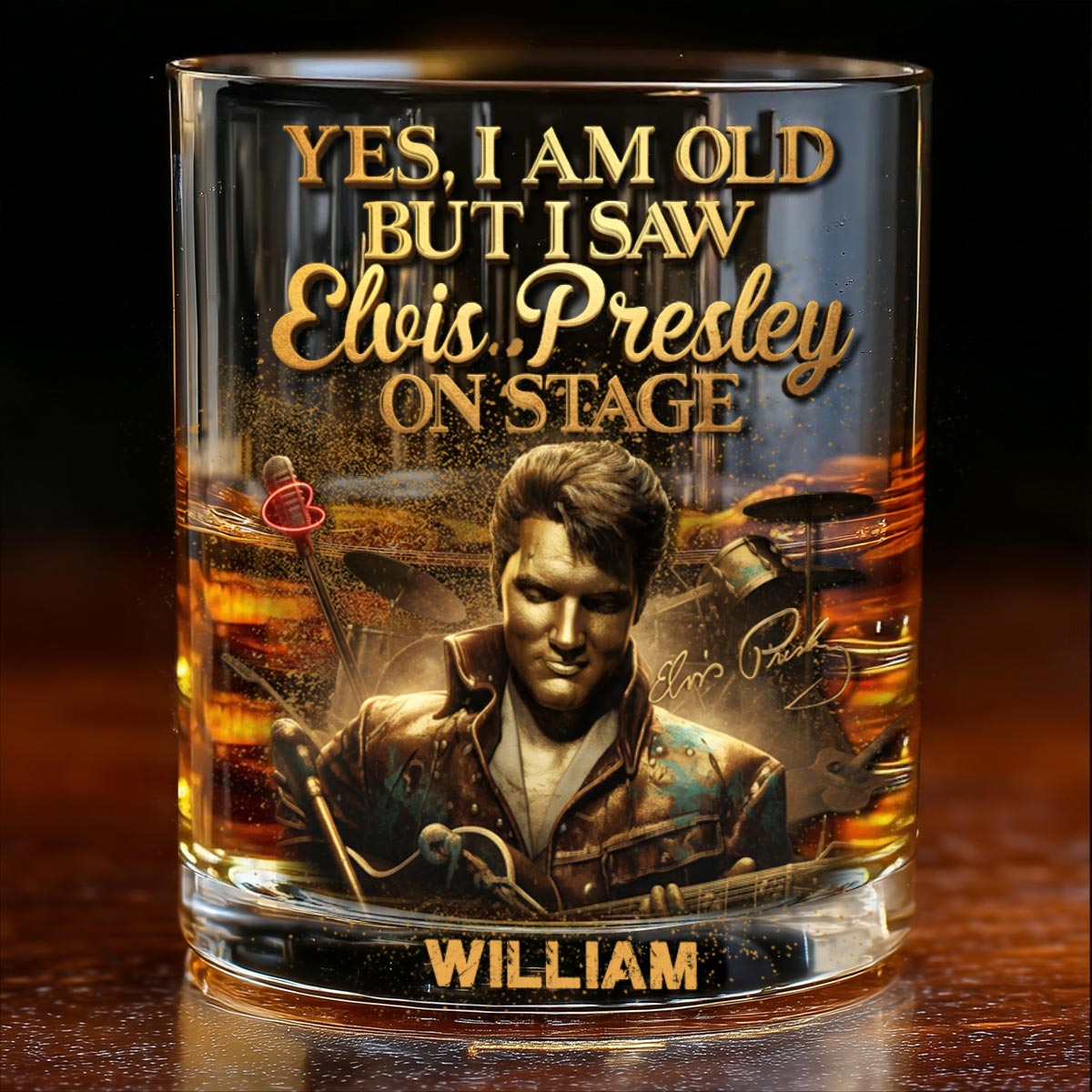 Yes, I am Old But I Saw... - Personalized King of Rock and Roll Whiskey Glass