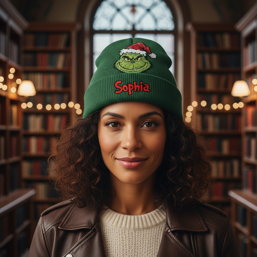 Joyeux Grinchmas - Bonnet de Noël personnalisé avec étole et écussons