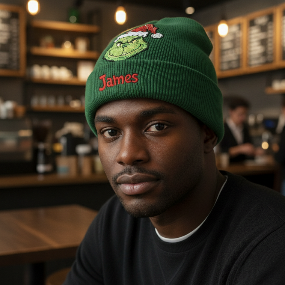 Joyeux Grinchmas - Bonnet de Noël personnalisé avec étole et écussons