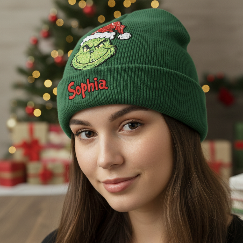 Joyeux Grinchmas - Bonnet de Noël personnalisé avec étole et écussons