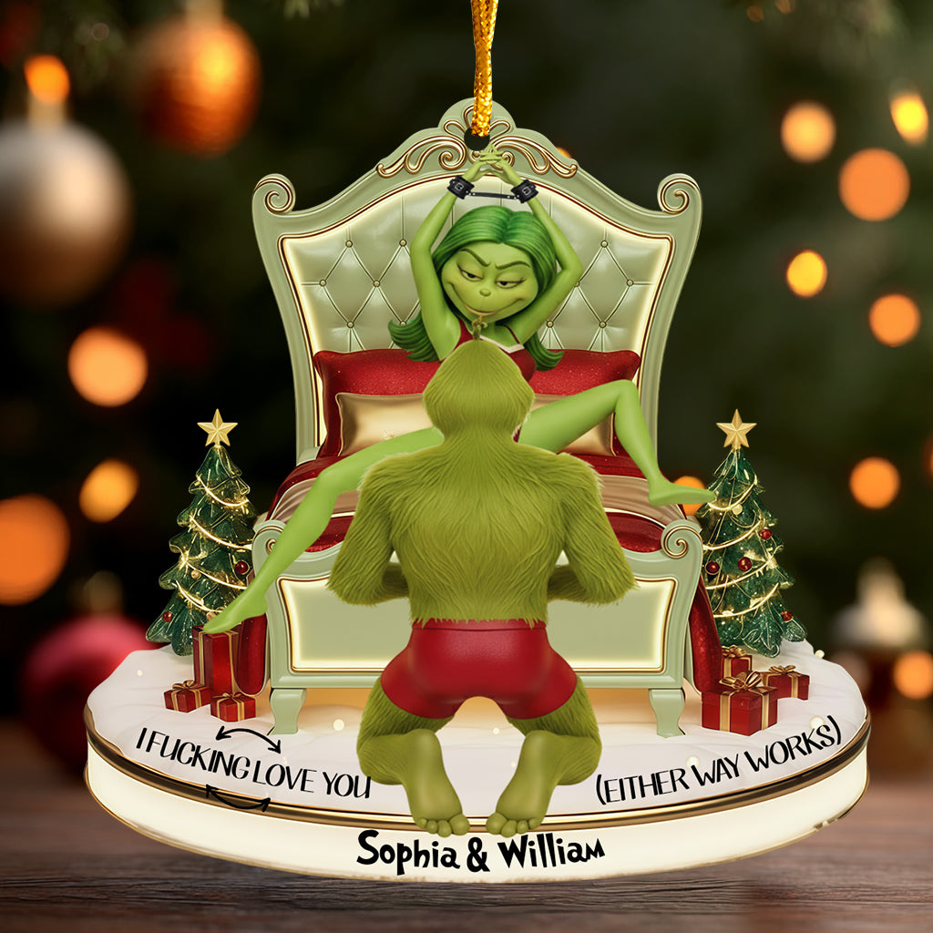 Ornement de Noël personnalisé « Green Monster Couple Christmas Movie »