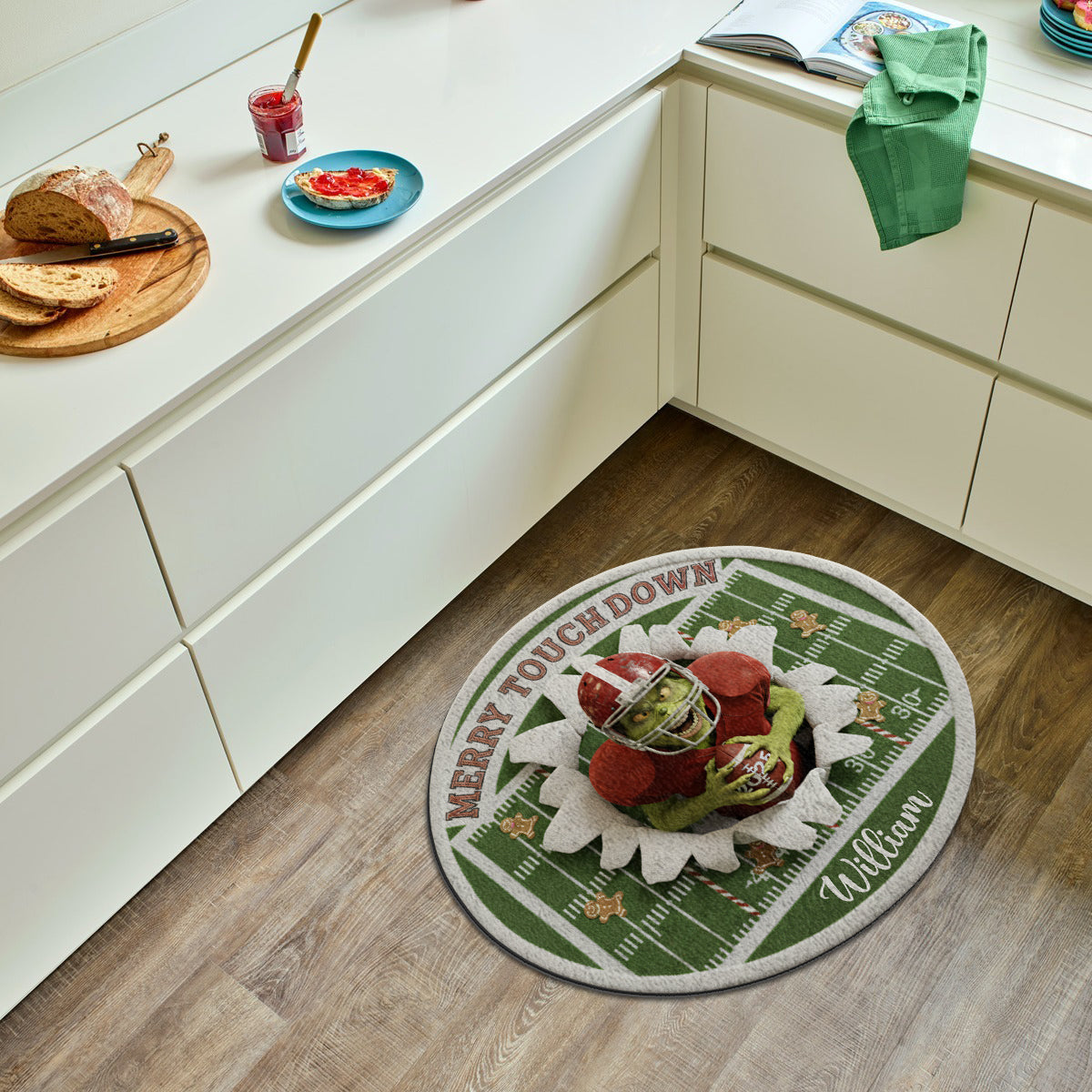 Merry Touchdown - Personalized Stole Christmas Non-Slip Tufted Rug