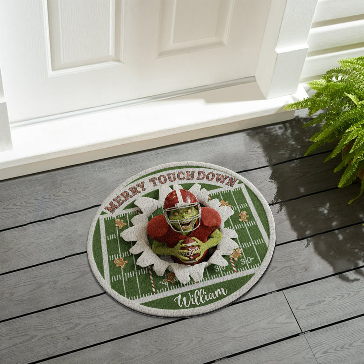 Merry Touchdown - Personalized Stole Christmas Non-Slip Tufted Rug