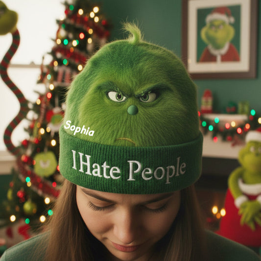 Je déteste les gens - Grinchmas - Bonnet de Noël personnalisé avec étole