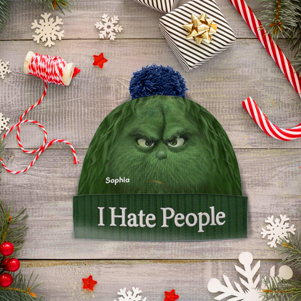 I Hate People - Grinchmas - Personalized Stole Christmas Beanie Hat