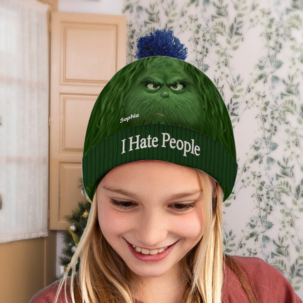 I Hate People - Grinchmas - Personalized Stole Christmas Beanie Hat