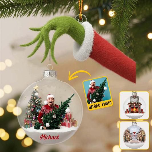Green Monster With Ball - Personalized Stole Christmas Transparent Ornament