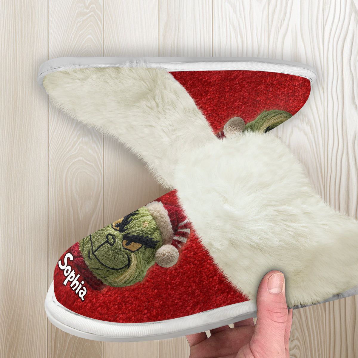 Merry Grinchmas - Personalized Stole Christmas Slippers With Fur Lining
