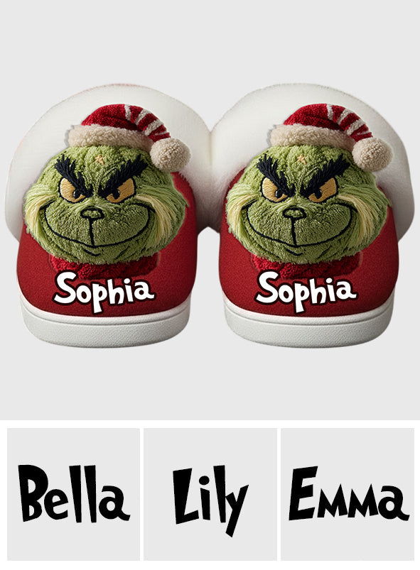 Merry Grinchmas - Personalized Stole Christmas Slippers With Fur Lining