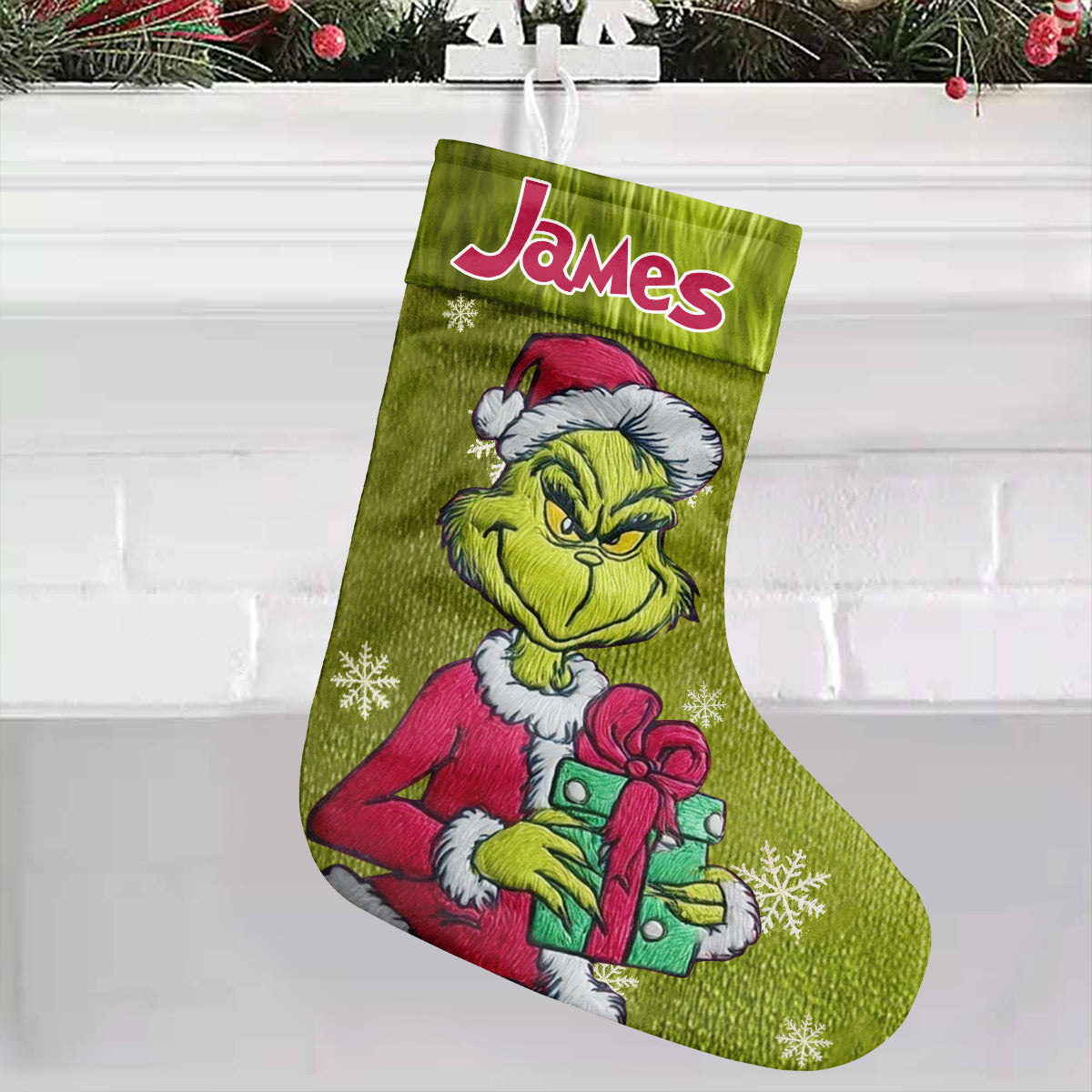 Joyeux Grinchmas - Étole de Noël personnalisée et bas de Noël